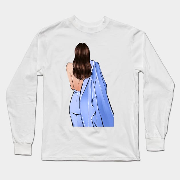 Brunette with blue jacket Long Sleeve T-Shirt by ArctiumStudio